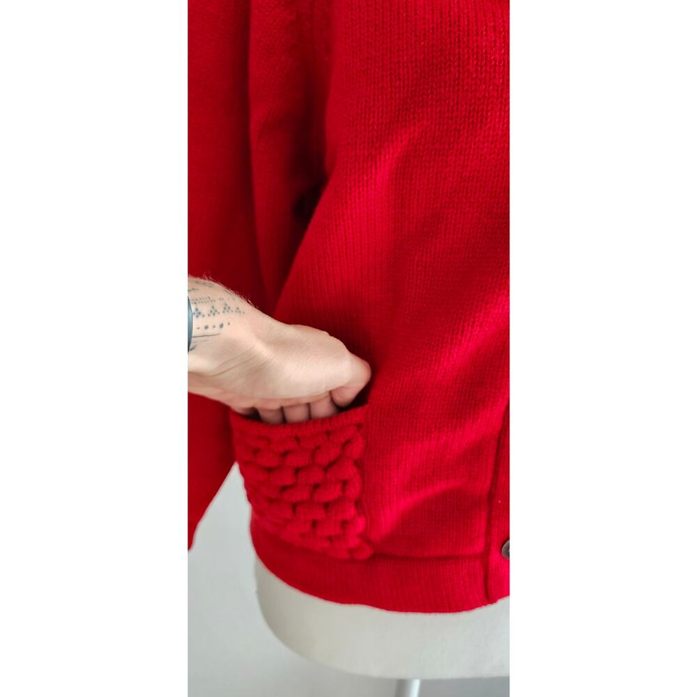 Vintage 100% Wool Italian Red Cowl Neck Button Front Sweater Cardigan M - Picture 8 of 10